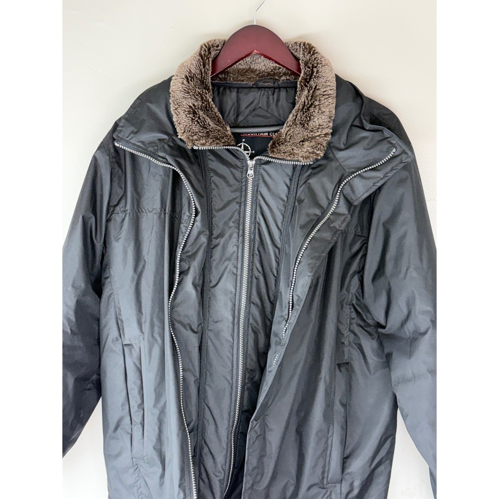 Mountain Club Mens Black Puffer Jacket Faux Fur Collar Quilted Parka Size M